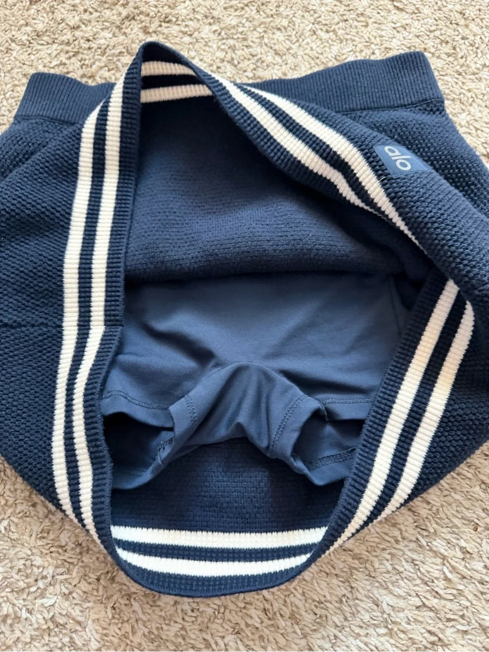 ALO Yoga Tennis Club Sweater Knit Skirt with White Striped Hem